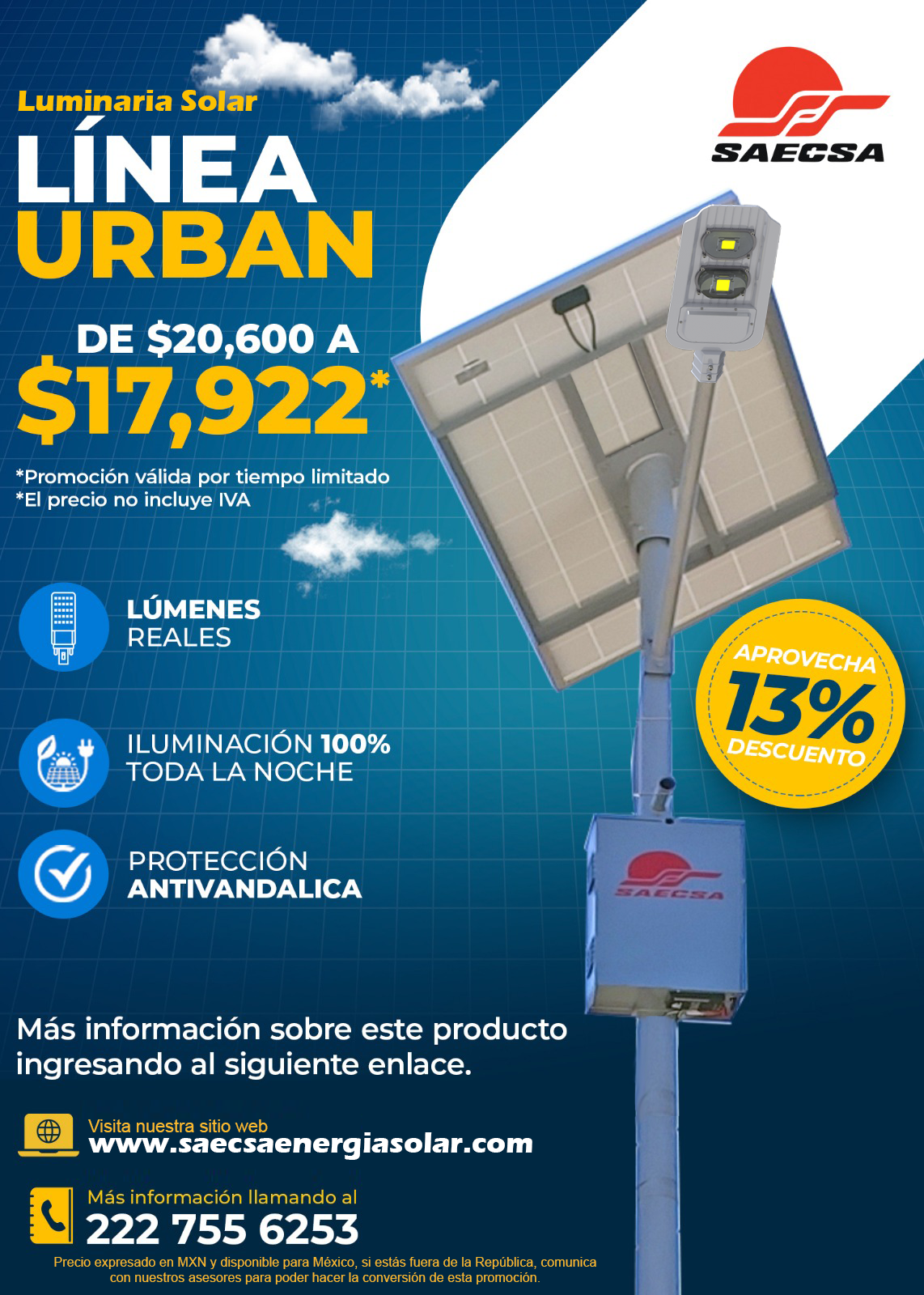 Promoción Urban 50W Luminarias Solares para Alumbrado Público